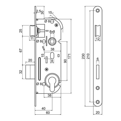 Z.301-PZ.90/40/20.PL.CE zadlabací zámok na vložku