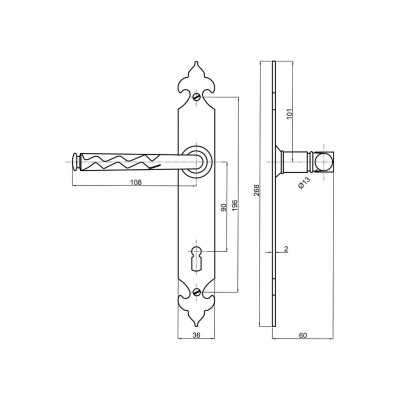 ROMANCE kľučka na bránu čierna 90mm kľúč