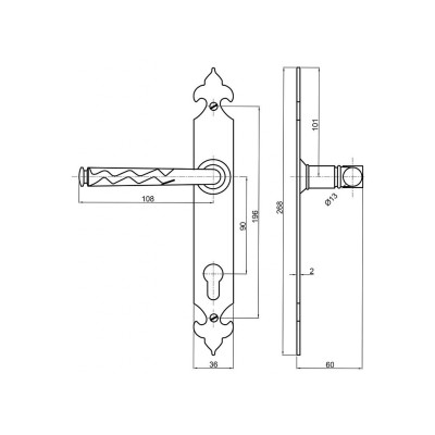 ROMANCE kľučka na bránu čierna 90mm vložka