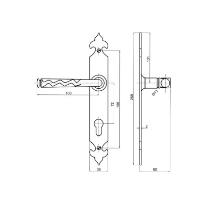 ROMANCE kľučka na bránu čierna 72mm vložka