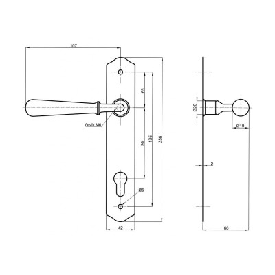 HERMÍNA kľučka Rustiko na dvere 90mm vložka HERMÍNA kľučka Rustiko na dvere 90mm vložka