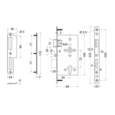 EN.304.SZ.PA.KO.72.55.20.P zadlabací zámok na vložku