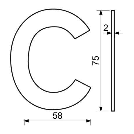 RN.75L písmeno "C" 75 mm nerez