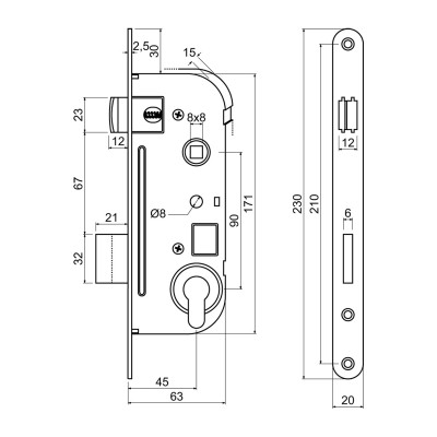 Z.301-PZ.90/45/20.PL zadlabací zámok na vložku