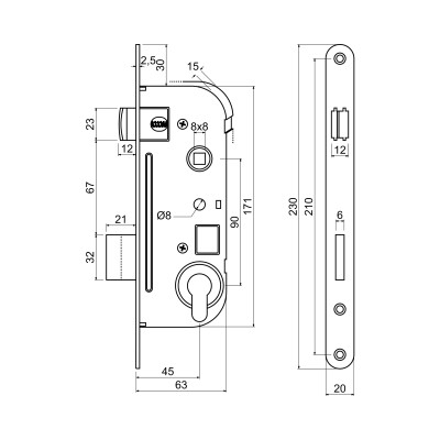 Z.301-PZ.90/45/20.PL.CE zadlabací zámok na vložku