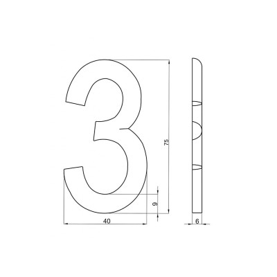 Číslica "3" 75mm bronz