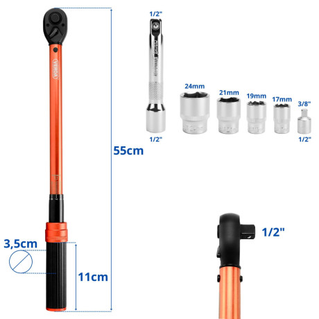 Momentový kľúč na kolesá 1/2" 40-220 Nm D1738