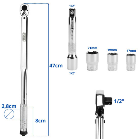 Momentový kľúč na kolesá 1/2" 28–210 Nm SN1737