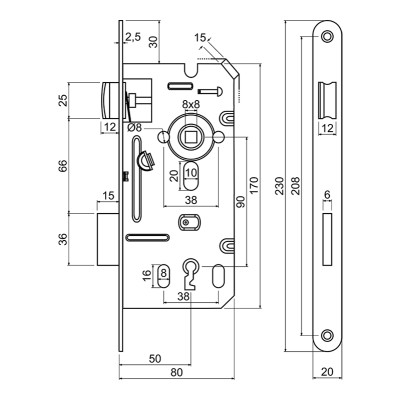 Z.301-BB.90/50/20.PL.CE zadlabací zámok na kľúč