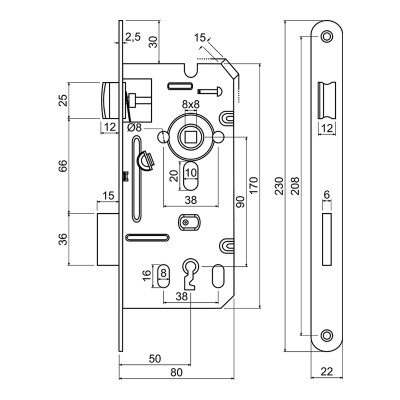 Z.301-BB.90/50/22.PL.CE zadlabací zámok