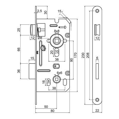 Z.301-WC.90/50/22.PL.CE zadlabací zámok na WC