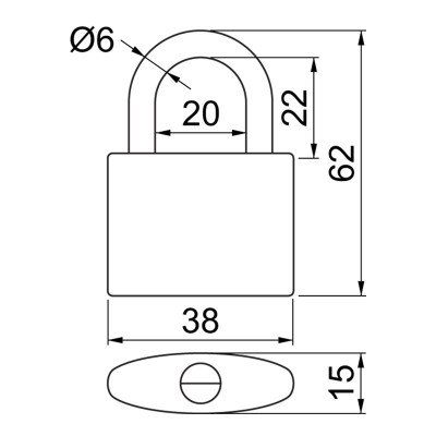 RV.OVAL.38.JU3 visiaci zámok s pruhmi
