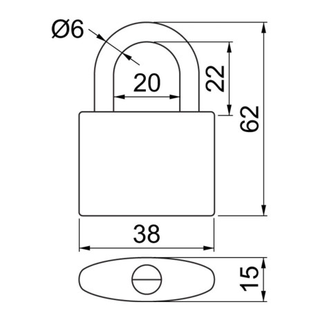 RV.OVAL.38.JU3 visiaci zámok s pruhmi