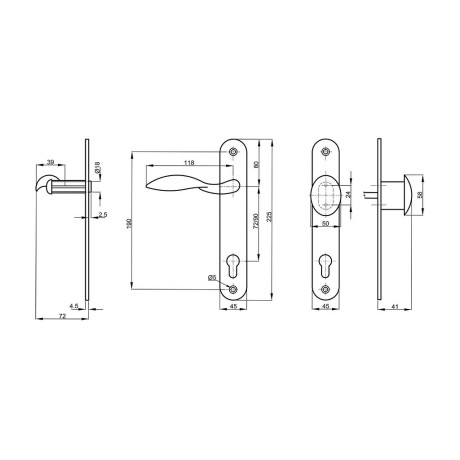 K914 rustiko kľučka + GUĽA Pravá 72mm vložka