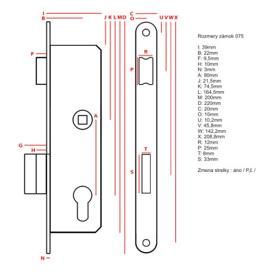 Zámok zadlabací 075   Zámok zadlabací 075