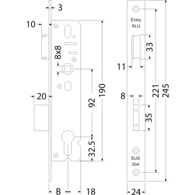 ENTRY ALU zadlabací zámok  ENTRY ALU zadlabací zámok