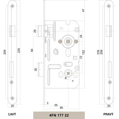 Zámok stavebný ZZ80/72/55 na WC
