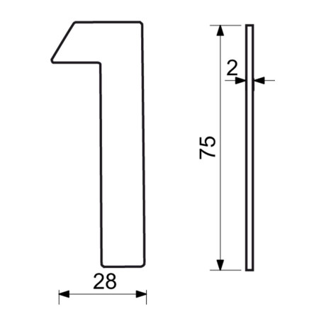 RN.75L číslo "1" 75 mm čierné matné