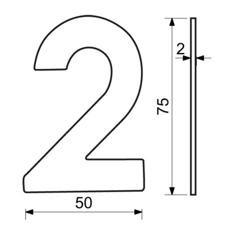 RN.75L číslo "2" 75 mm čierné matné