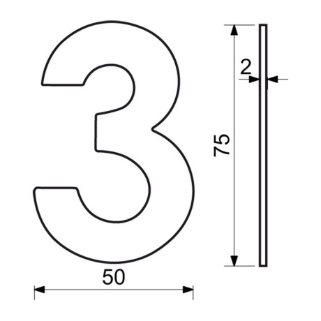 RN.75L číslo "3" 75 mm čierné matné