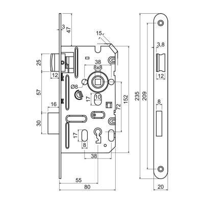 Zámok stavebný K80/72/55 na kľúč