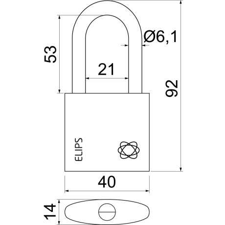 RV.ELIPS.PL.40 visiaci zámok mosadz