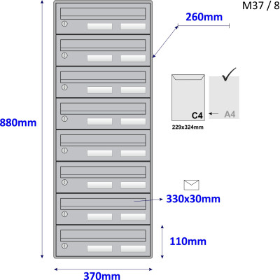 M37/8 RAL7035 modulová schránka