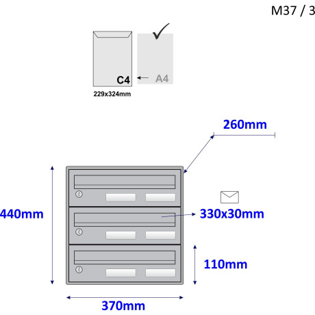 M37/3 RAL7035 modulová schránka