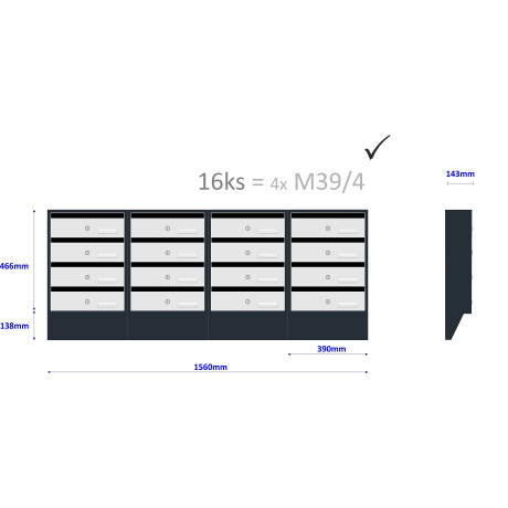 M39/3 N modulová schránka úkosová RAL7016 + nerez