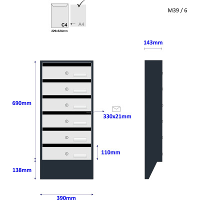 M39/3 N modulová schránka úkosová RAL7016 + nerez