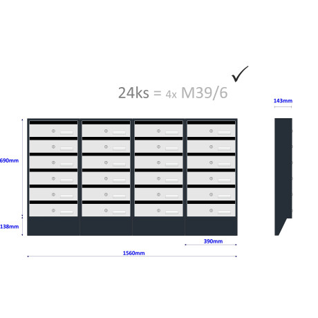 M39/3 N modulová schránka úkosová RAL7016 + nerez