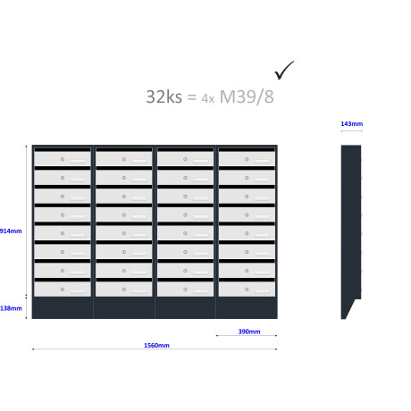 M39/8 N modulová schránka úkosová RAL7016 + nerez