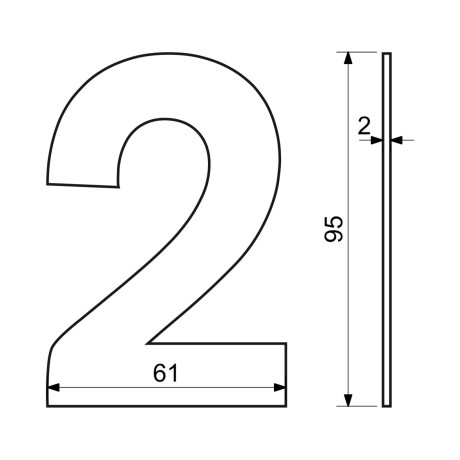 RN.95L.2.CE číslica "2" 95mm čierna