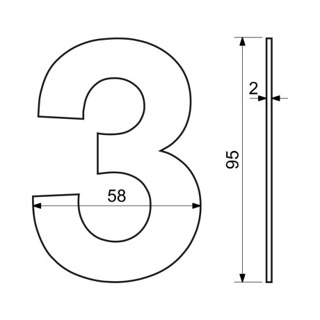 RN.95L.3.CE číslica "3" 95mm čierna