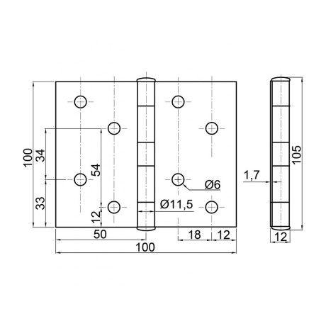 Kĺbový záves 100 x 100mm hr.1,6mm čierny mat